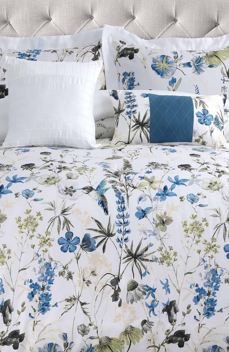AZORES HOME Amalfi Cotton Sateen Comforter & Sham Set, Alternate, color, Blue