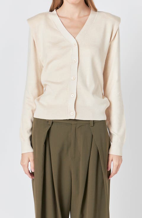 Padded Shoulder V-Neck Cardigan
