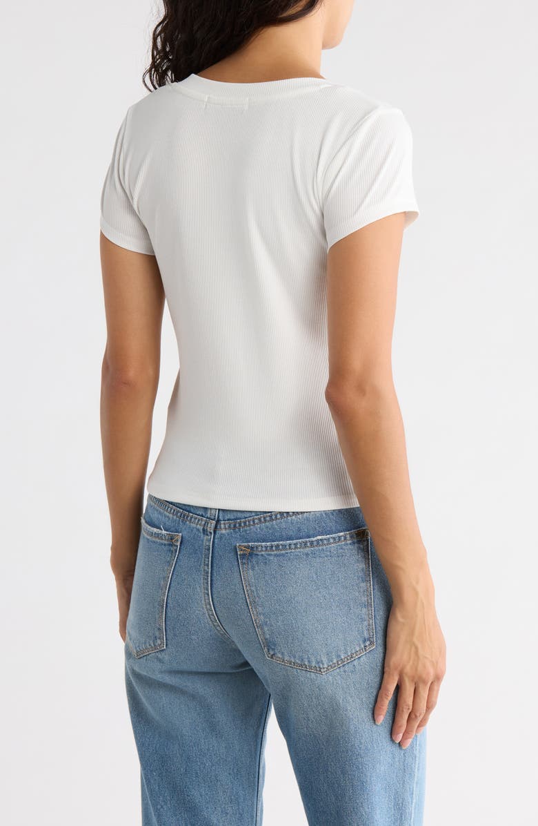 Madden Girl Short Sleeve Graphic Henley Tee, Alternate, color, Winter White Combo