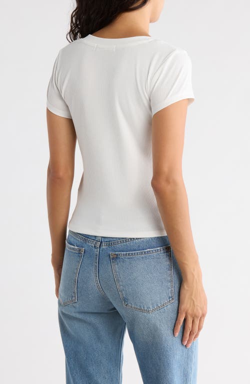 Madden Girl Short Sleeve Graphic Henley Tee In White