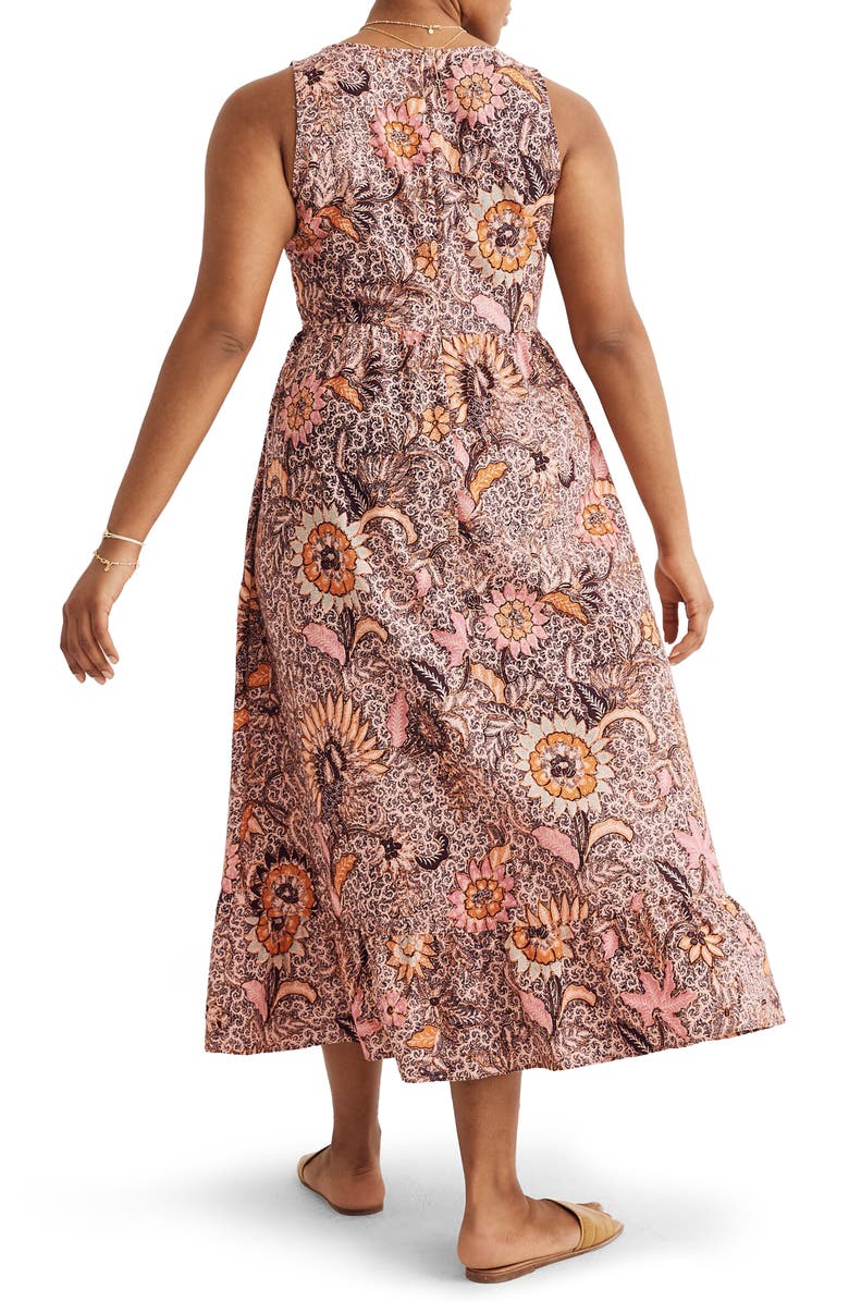 Madewell Bali Blooms Lace-Up Ruffle Hem Midi Dress, Alternate, color,