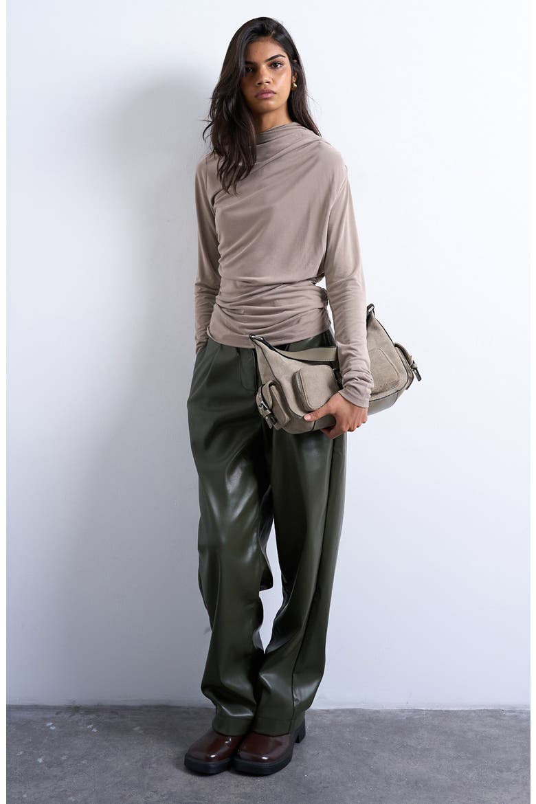 Ruched Long Sleeve Top, Alternate, color, PALE KHAKI