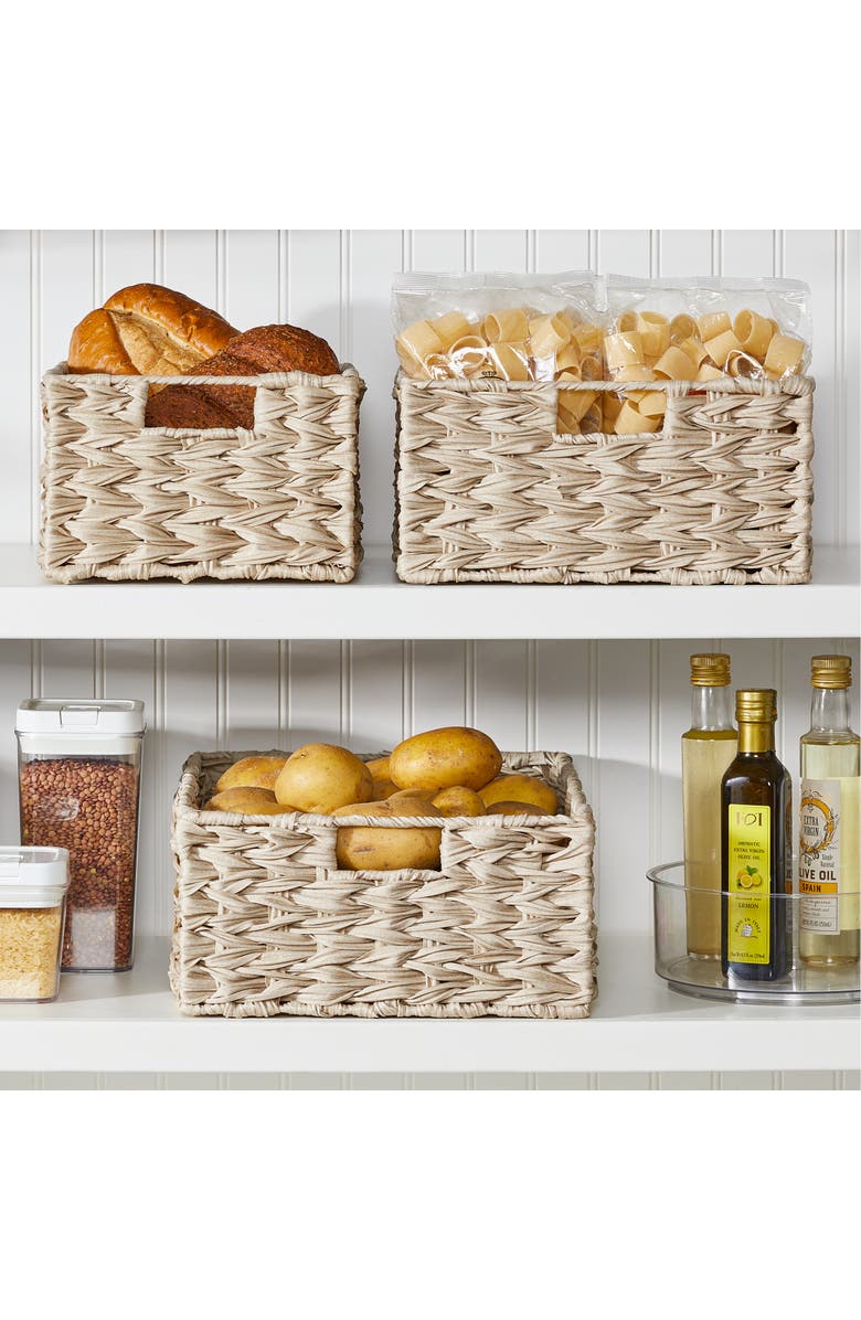 mDesign Woven Farmhouse Kitchen Pantry Storage Basket Box, 6 Pack, Cream/Beige, Alternate, color, Brown
