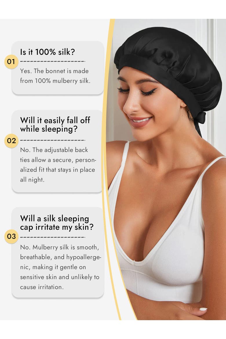 Pure Silk Classic Ribbon Bonnet, Alternate, color, Black