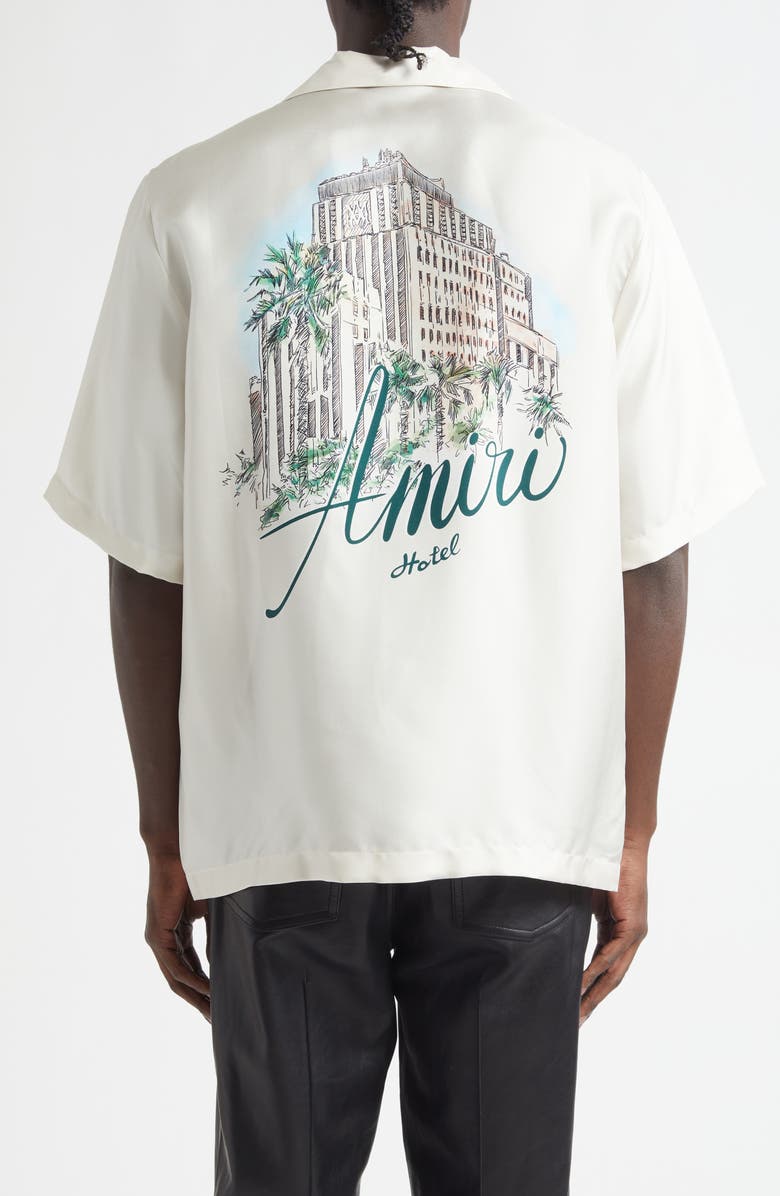 AMIRI Hotel Silk Bowling Shirt, Alternate, color, Alabaster