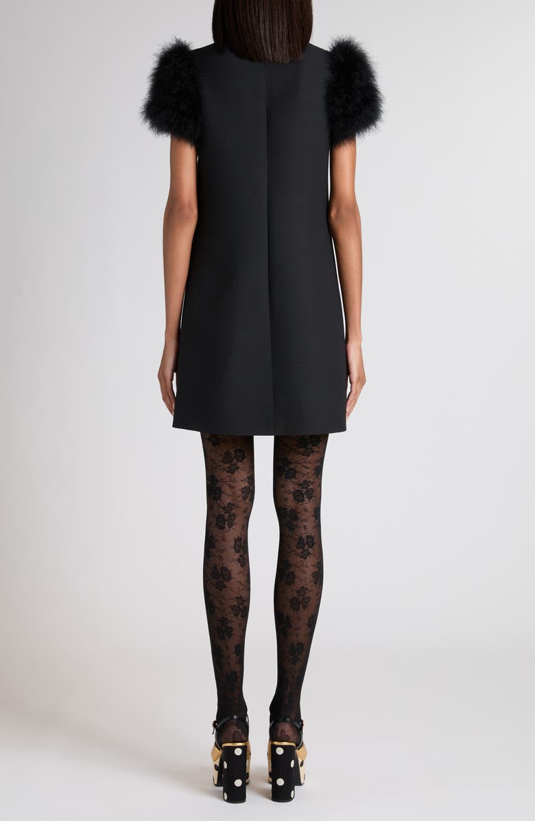 Valentino Feather Trim Crepe Couture Shift Dress, Alternate, color, Black