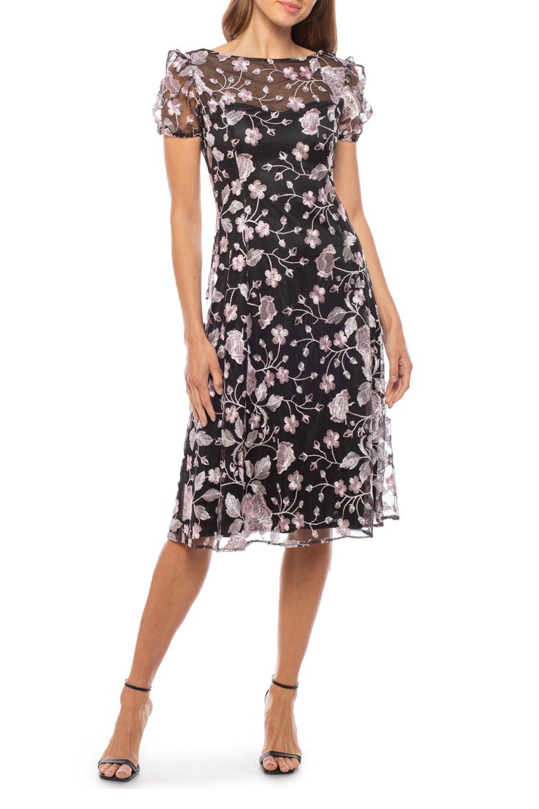 Floral Embroidered Dress, Main, color, BLACK/ PINK