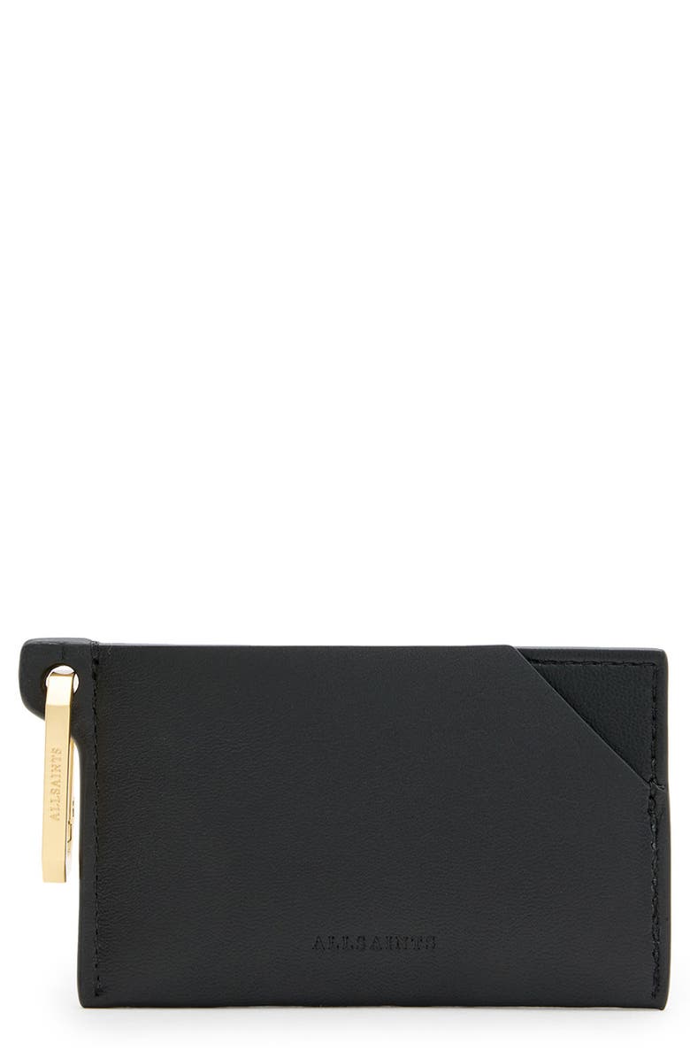 AllSaints Hex Leather Cardholder, Main, color, Black