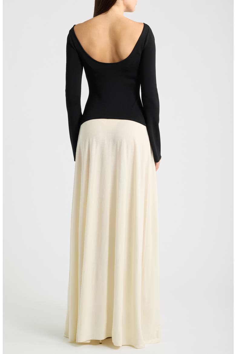 The Ambrio Bateau Neck Long Sleeve Maxi Dress, Alternate, color, NOIR / BRULE