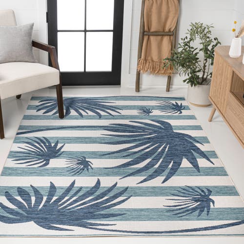 Jonathan Y Veronica Classic Beach Stripe And Palm Leaf Indoor/outdoor Area Rug