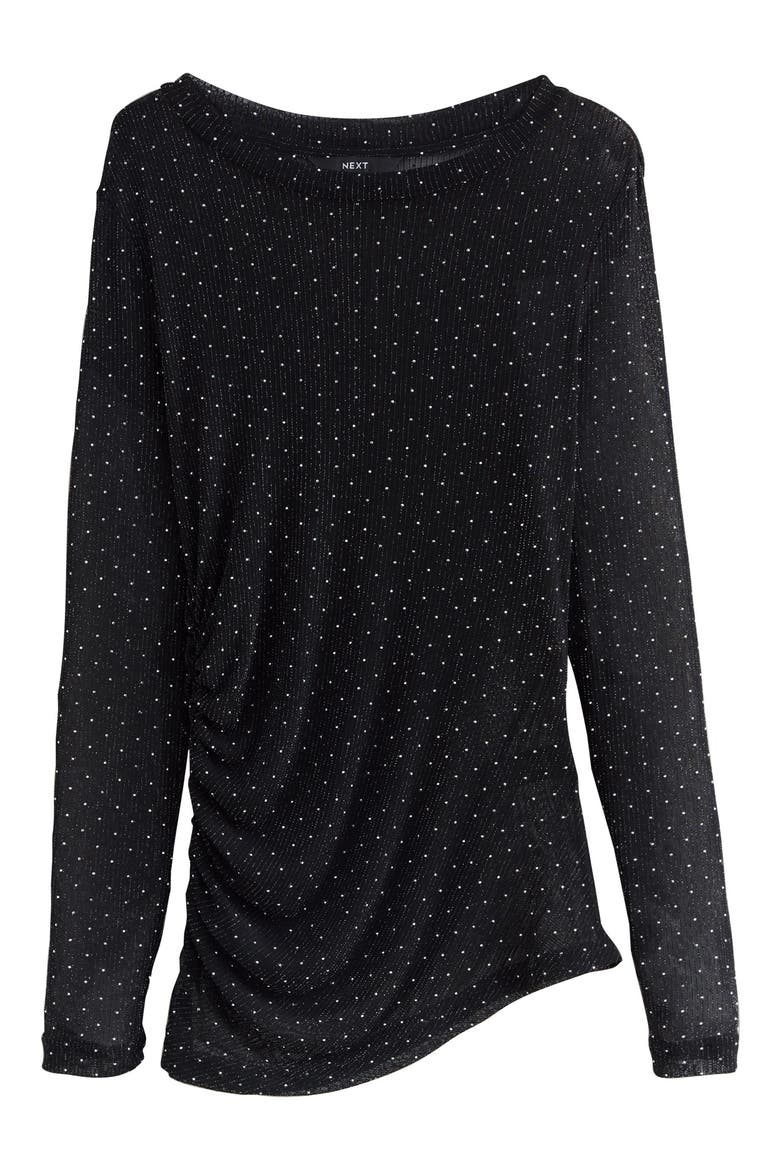 Ruched Mesh Sparkle Top, Alternate, color, BLACK MULTI