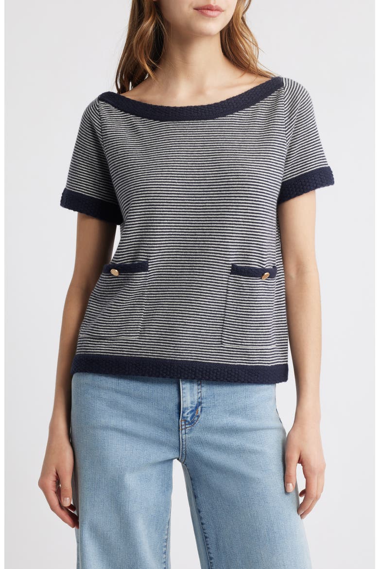 The Stripe Boat Neck Cashmere Sweater, Main, color, NAVY MULTI