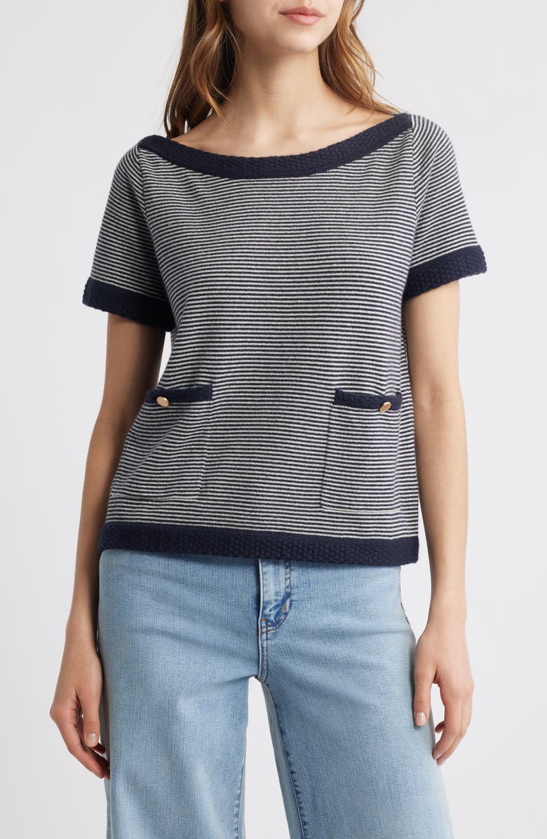 FRAME The Stripe Boat Neck Cashmere Sweater, Main, color, 