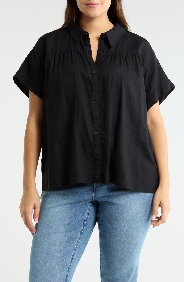 Caslon<sup>®</sup> Linen Blend Button-Up Shirt, Main, color, Black