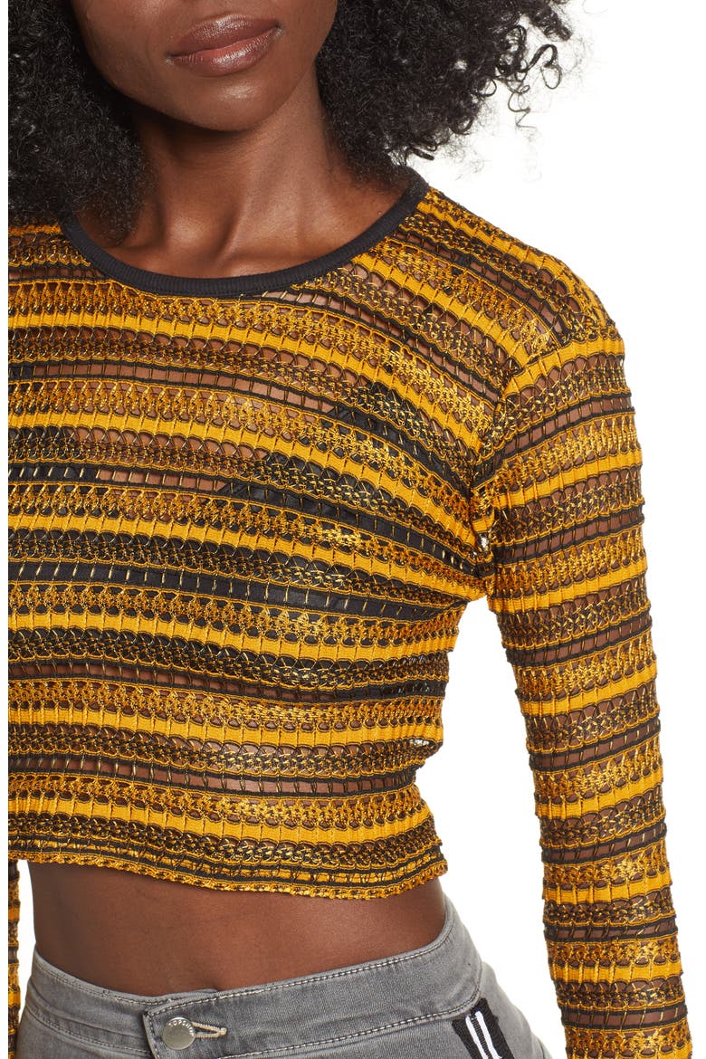 Stripe Lace Crop Top, Alternate, color, YELLOW MULTI