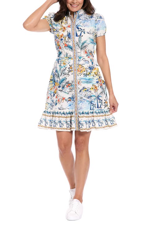 Puff Sleeve Linen Blend Dress