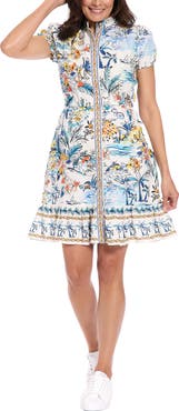 London Times Puff Sleeve Linen Blend Dress