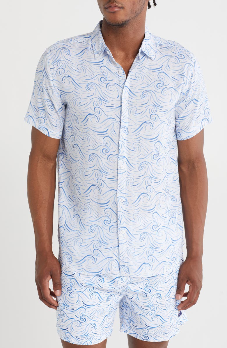 Vintage Summer Short Sleeve Button-Up Shirt, Main, color, White