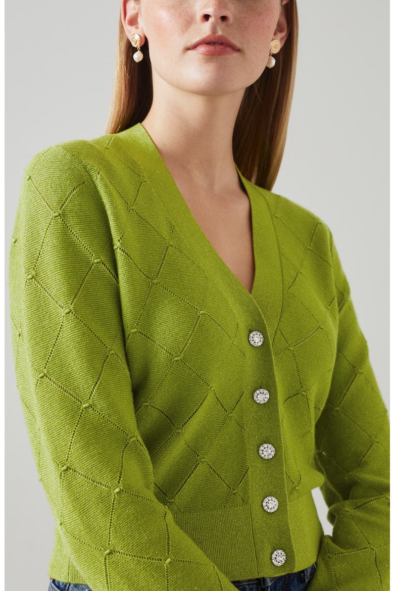 Molli Pointelle Metallic Cardigan, Alternate, color, LIME
