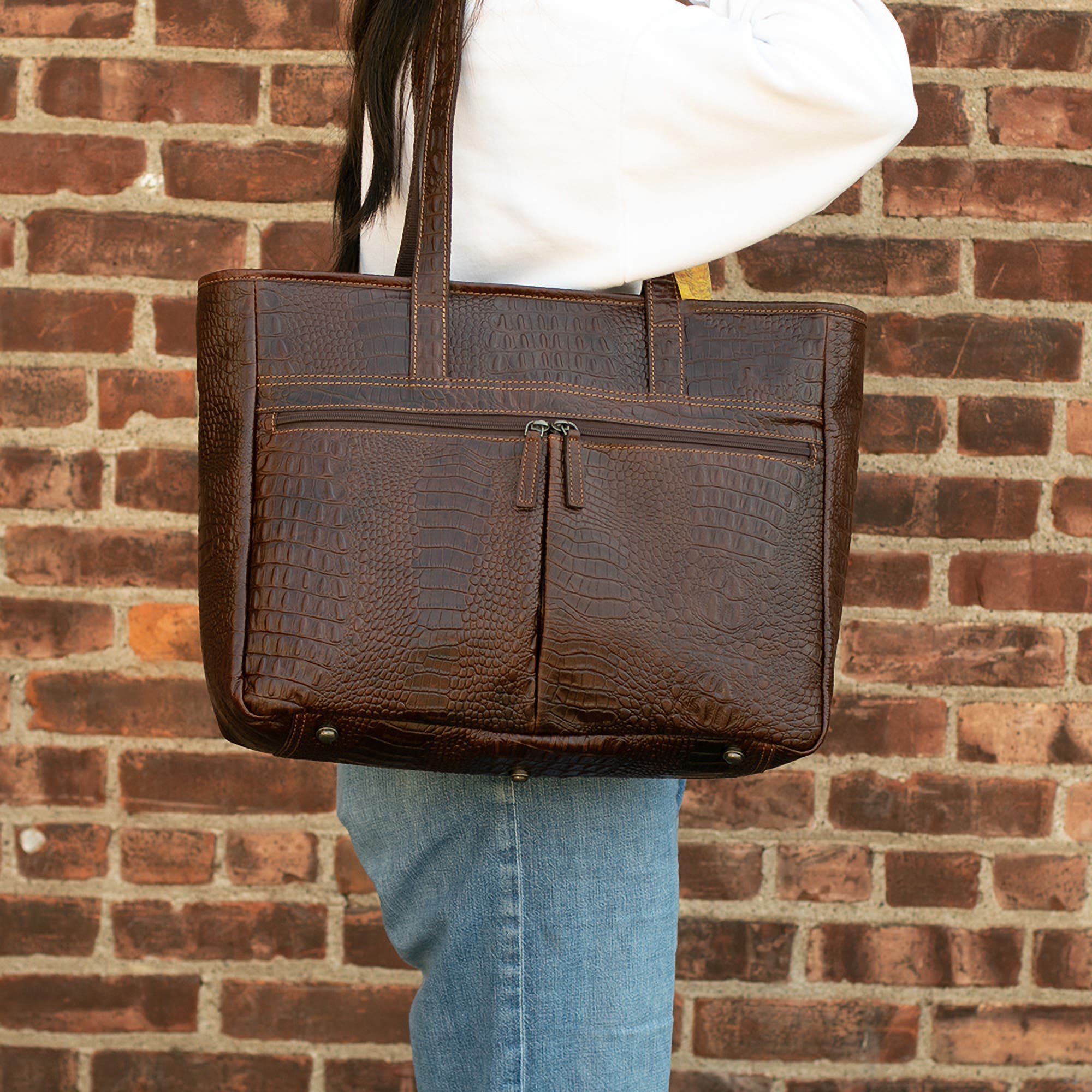 Hornback Croco Uptown Tote Bag, Alternate, color, Brown