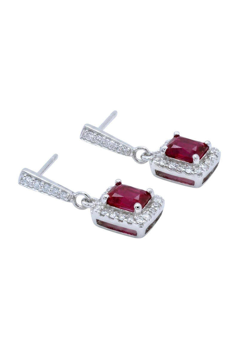 Princess-Cut Ruby & Diamond Drop Earrings, Alternate, color, Burgundy