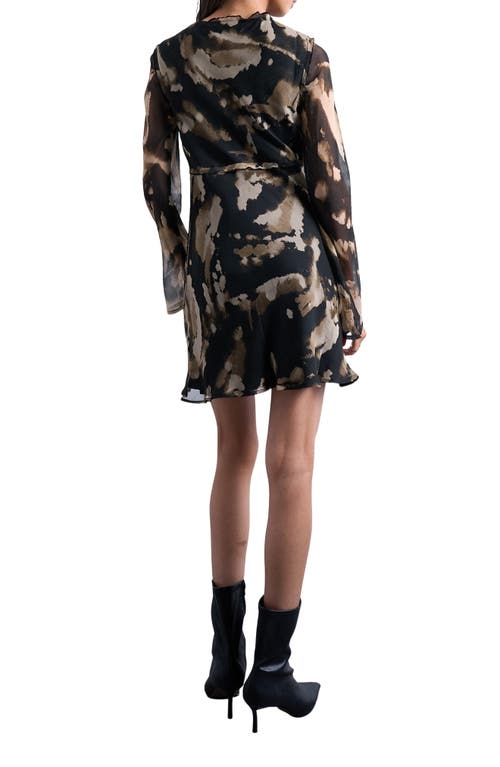 Topshop Abstract Print Long Sleeve Chiffon Minidress In Black