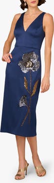 Aidan Mattox Beaded V-Neck Midi Dress