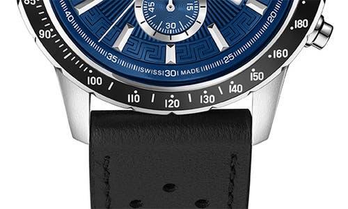 Versace Men's Sport Chrono Silver Stainless Steel And Leather Strap Watch, 44mm In Black/blue/silver