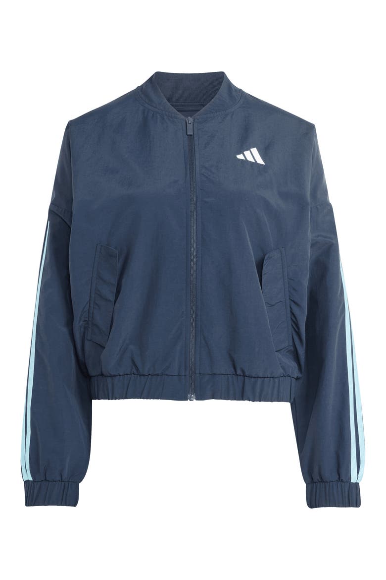 3-Stripes Windbreaker Bomber Jacket, Alternate, color, NIGHT NAVY/ ICEY BLUE