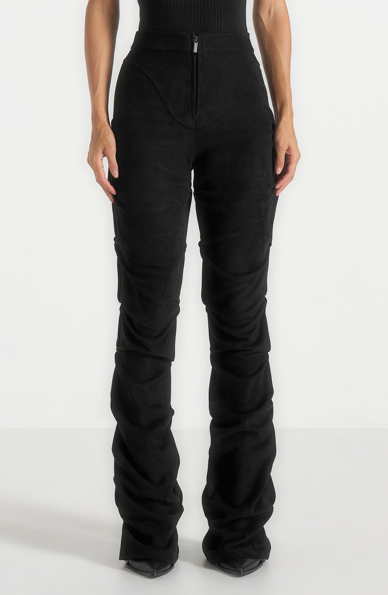 Manière De Voir Caroline Tacked Suede Flared Trousers, Alternate, color, Black