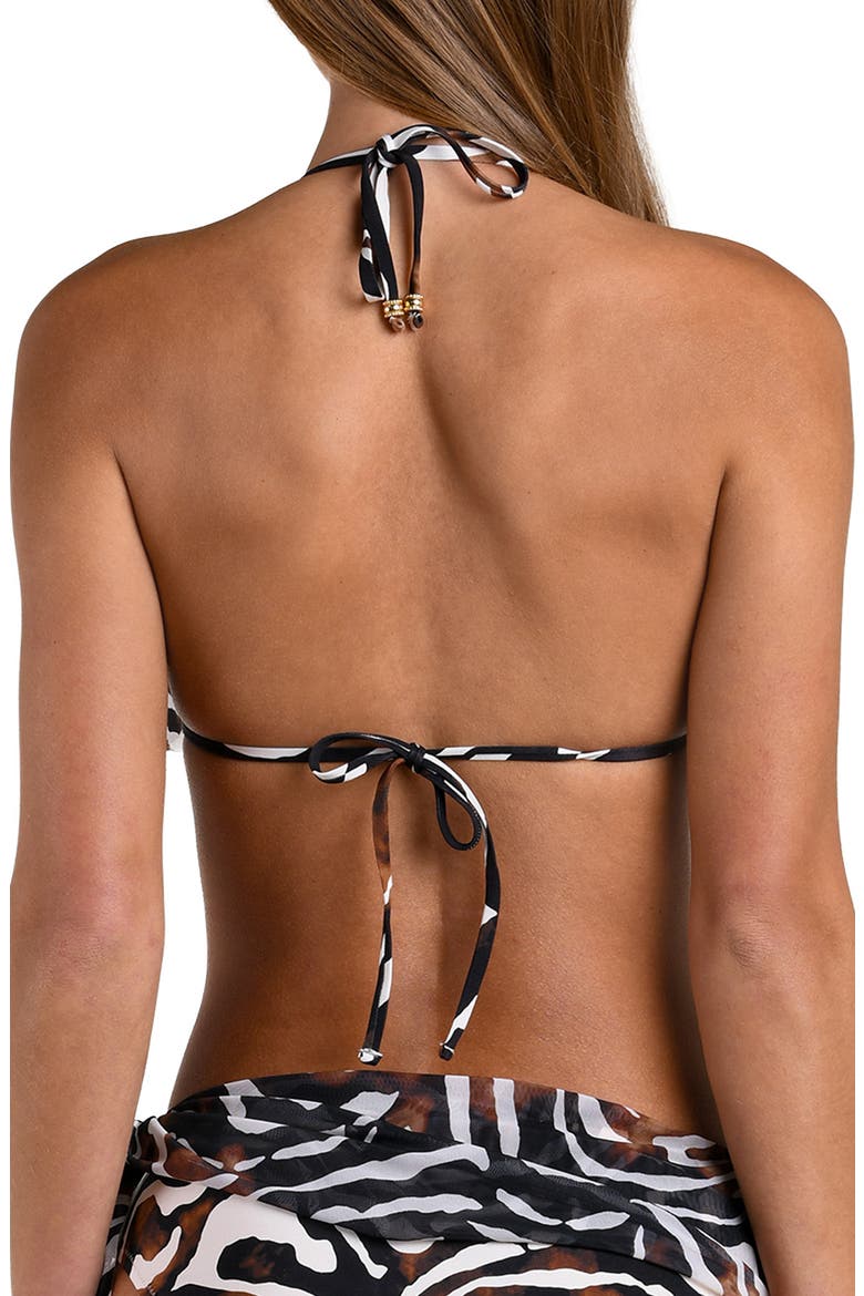 Nightlife Ruffle Triangle Bikini Top, Alternate, color, BROWN MULTI