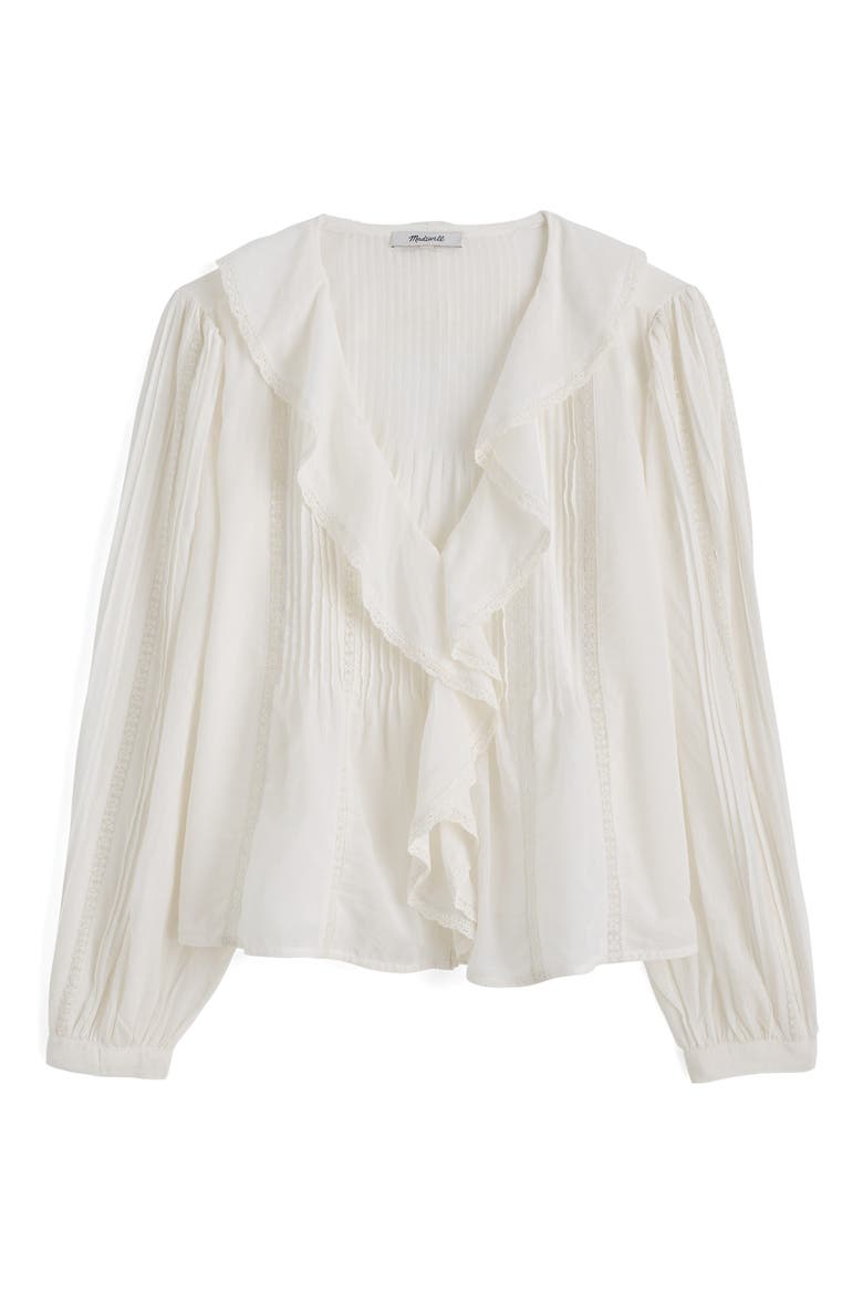 Lace Insert Ruffle Pintuck Long Sleeve Top, Alternate, color, WINTER WHITE