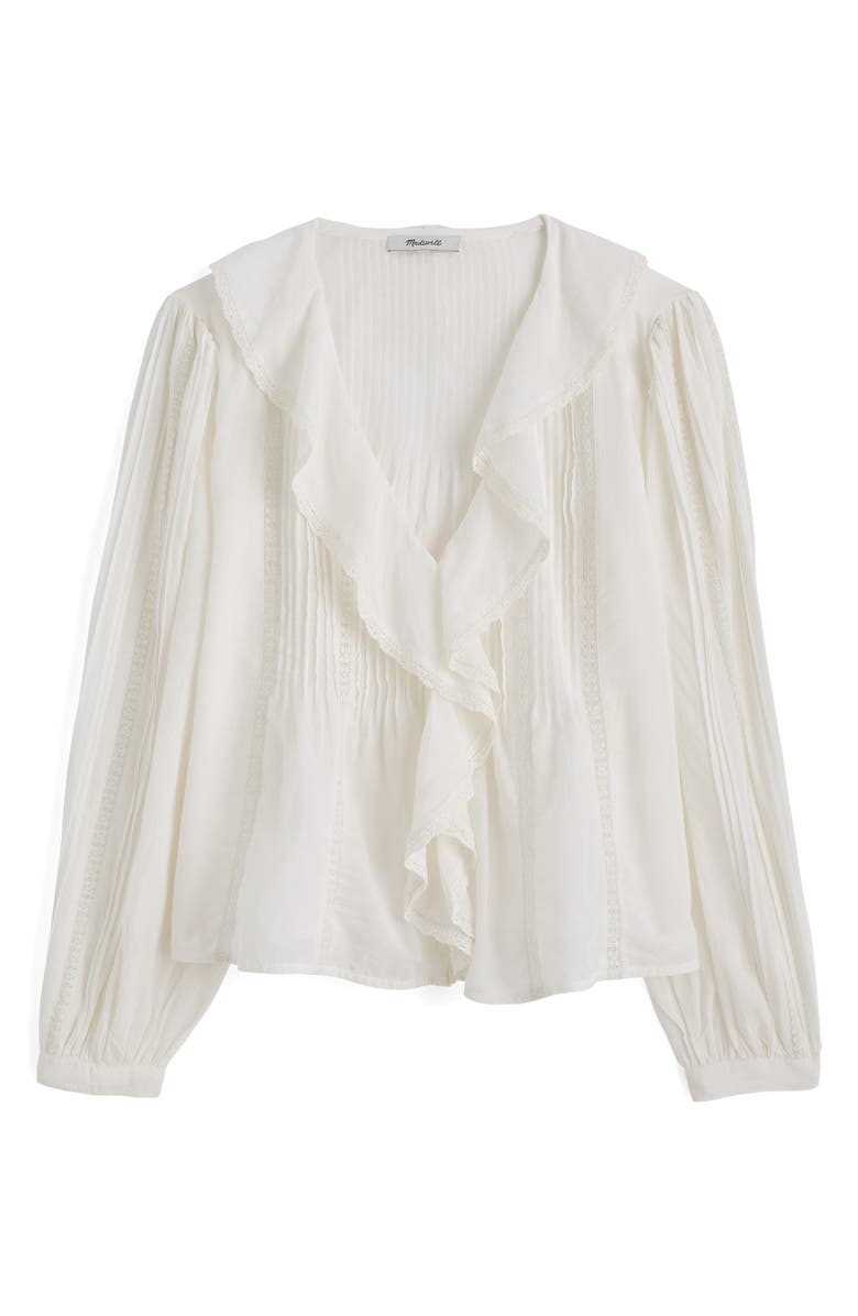 Madewell Lace Insert Ruffle Pintuck Long Sleeve Top, Alternate, color, Winter White