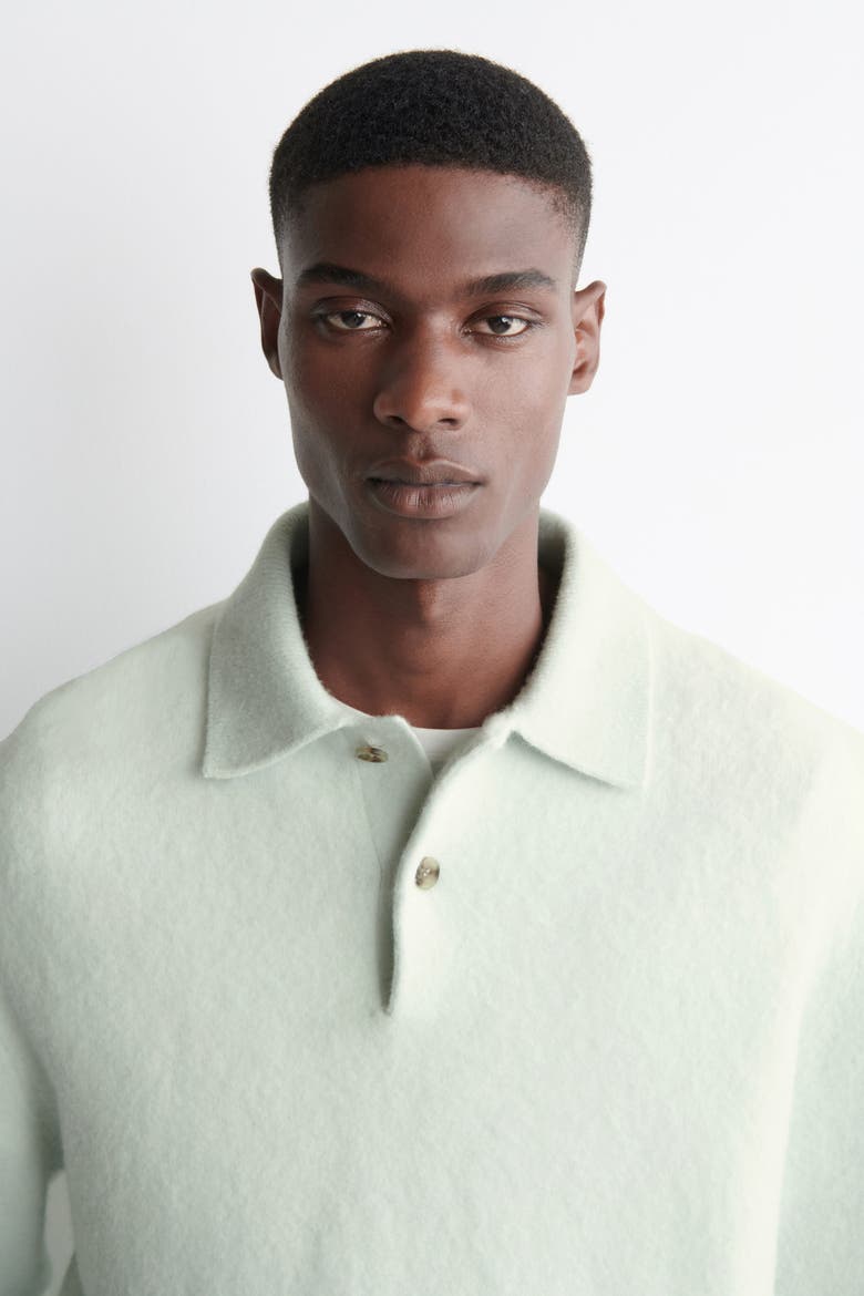Brushed-Wool Polo Shirt, Alternate, color, ICE BLUE