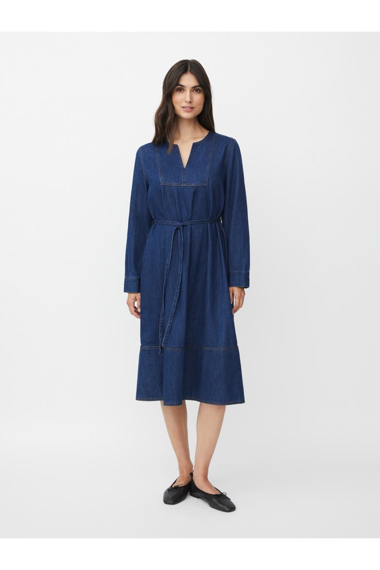 Long Sleeve V-Neck Denim Midi Dress, Main, color, Dark Denim