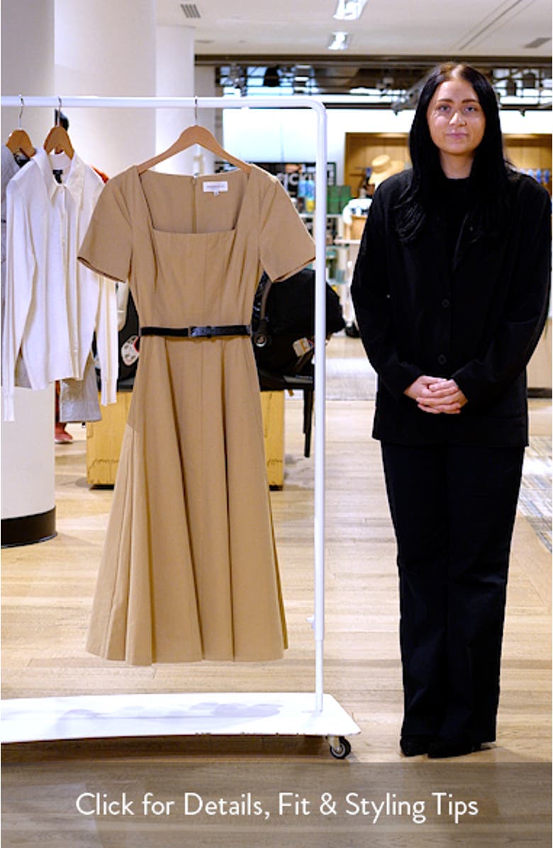 Belted Pleated Cotton Midi Dress, sales video thumbnail