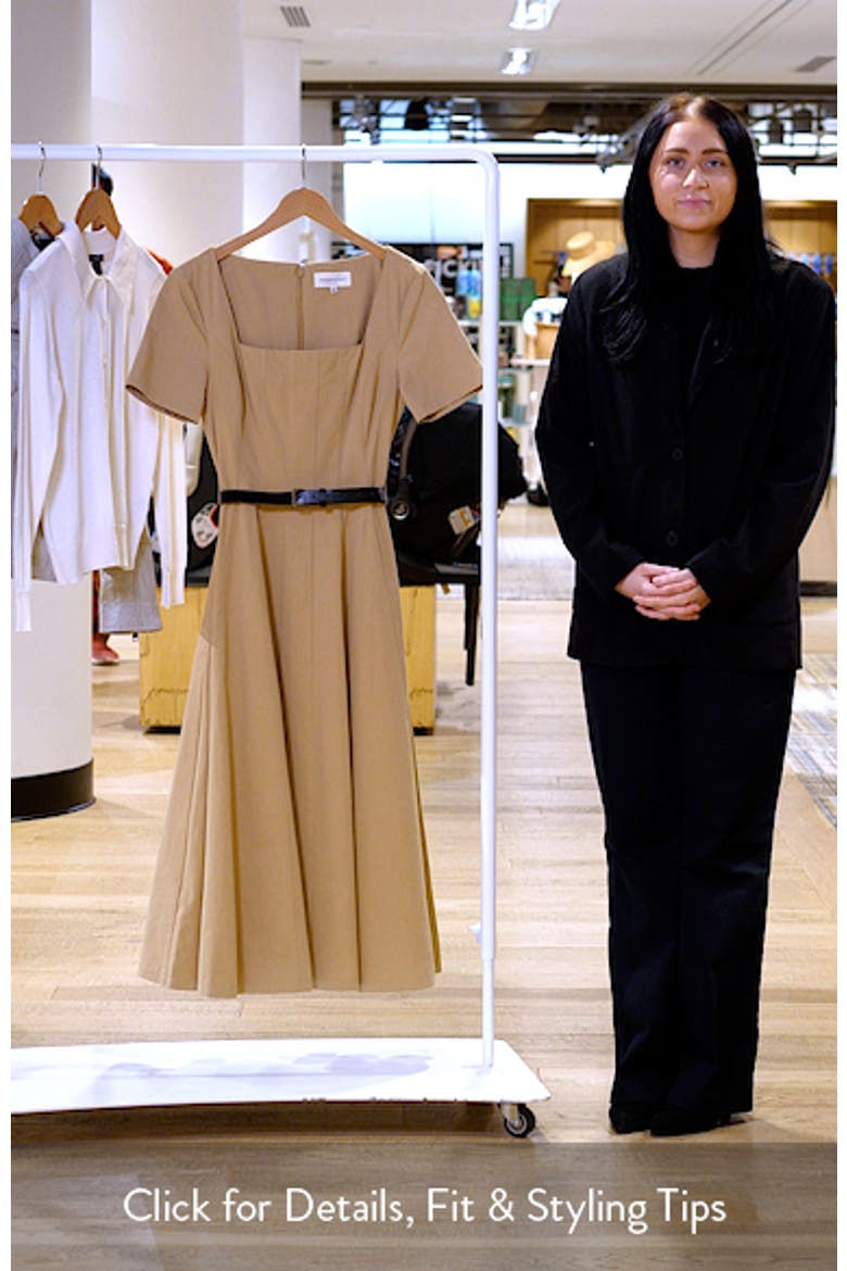 Belted Pleated Cotton Midi Dress video