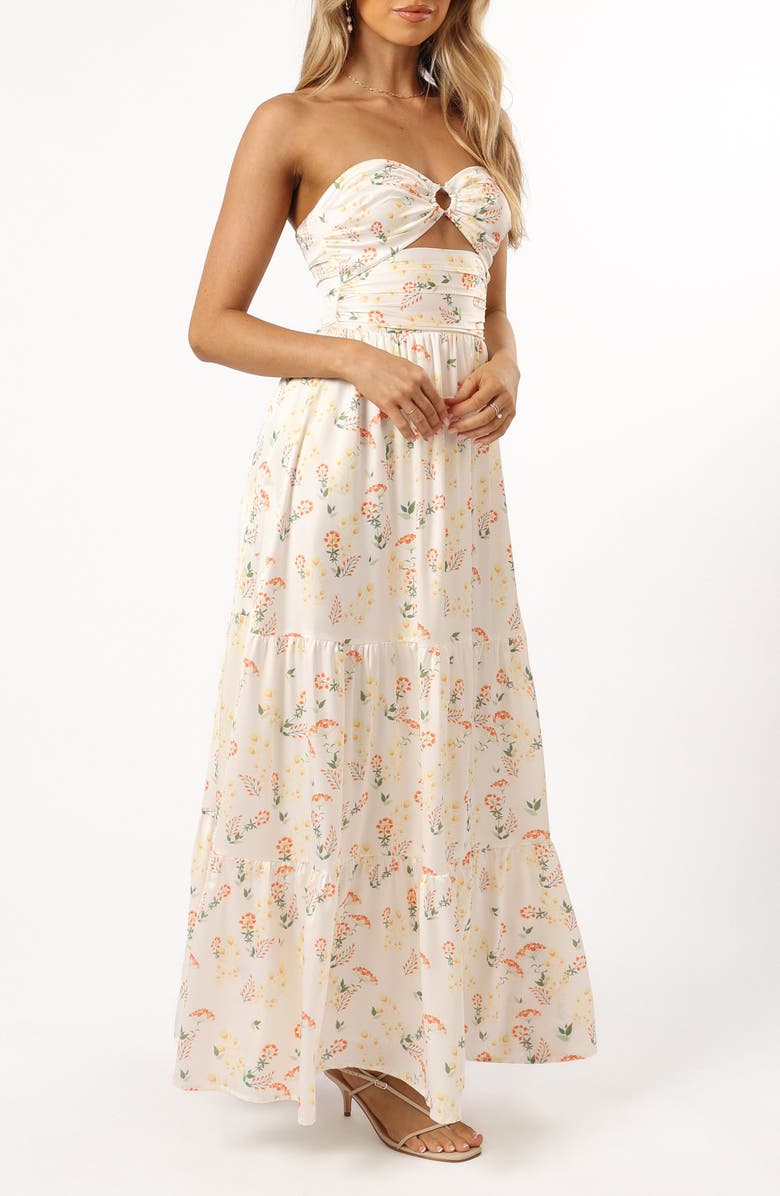 Petal & Pup Sarai Floral Strapless Maxi Dress, Alternate, color, Yellow Floral
