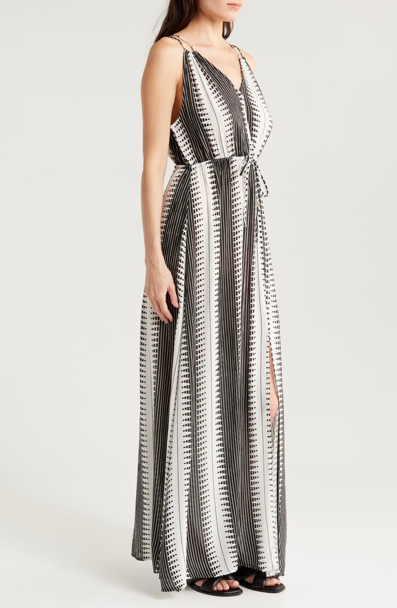 Elan Crinkle Gauze Cover-Up Maxi Dress, Alternate, color, Black/ White Kenya