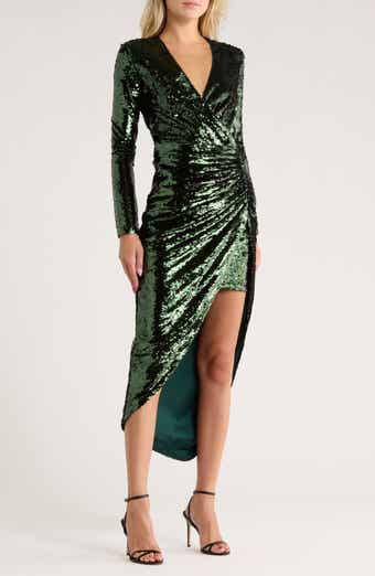 Simkhai Emersyn Long Sleeve Sequin Faux Wrap Midi Dress