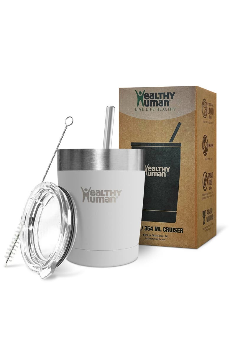 Stainless Steel Tumbler with Straw, 12 oz Pure White, Alternate, color, White