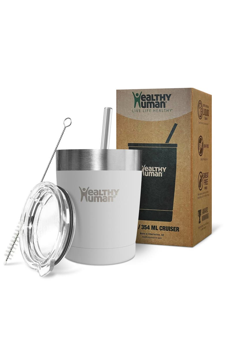 Healthy Human Stainless Steel Tumbler with Straw, 12 oz Pure White, Alternate, color, White
