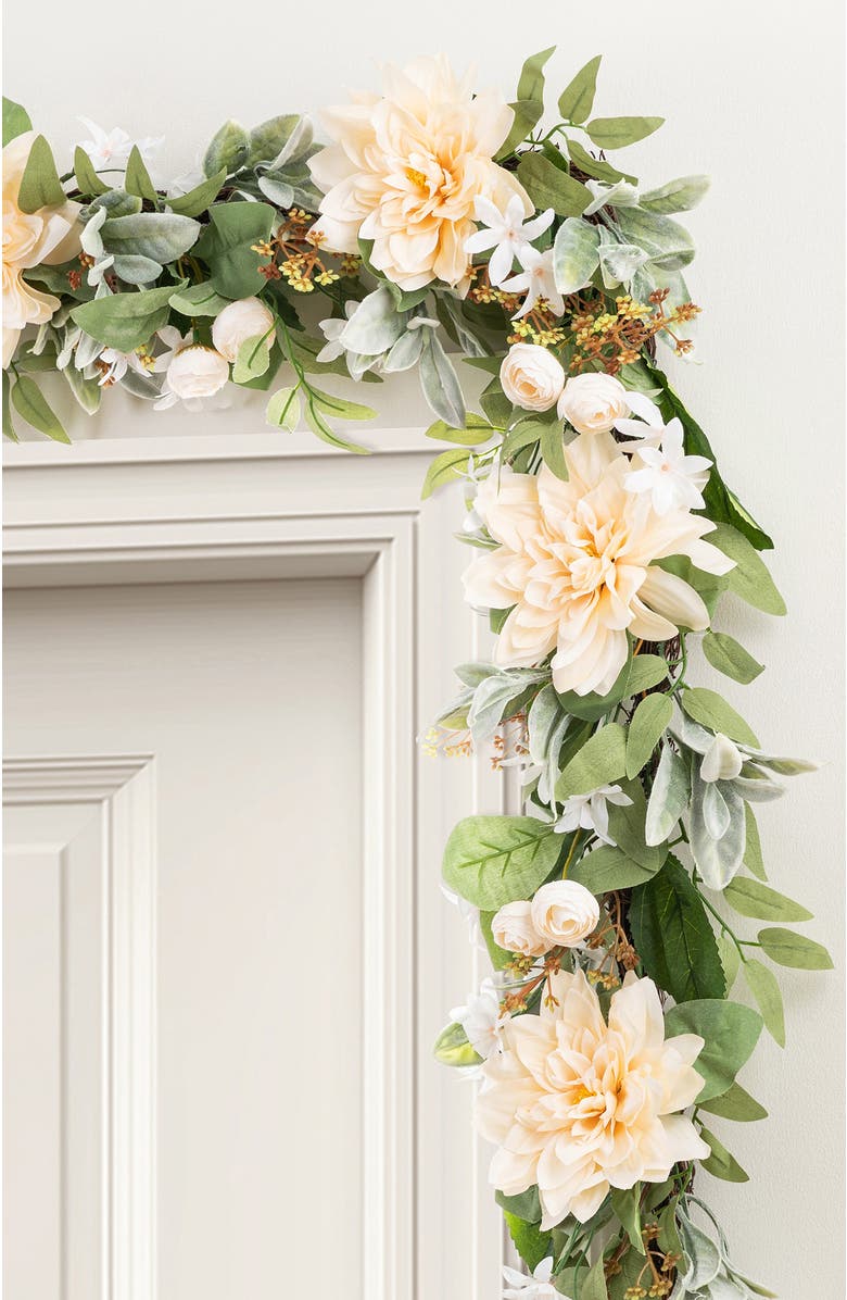 Glitzhome 6ft Dahlia or Hydrangea Peony & Cherry Artificial Garland, Alternate, color, Beige