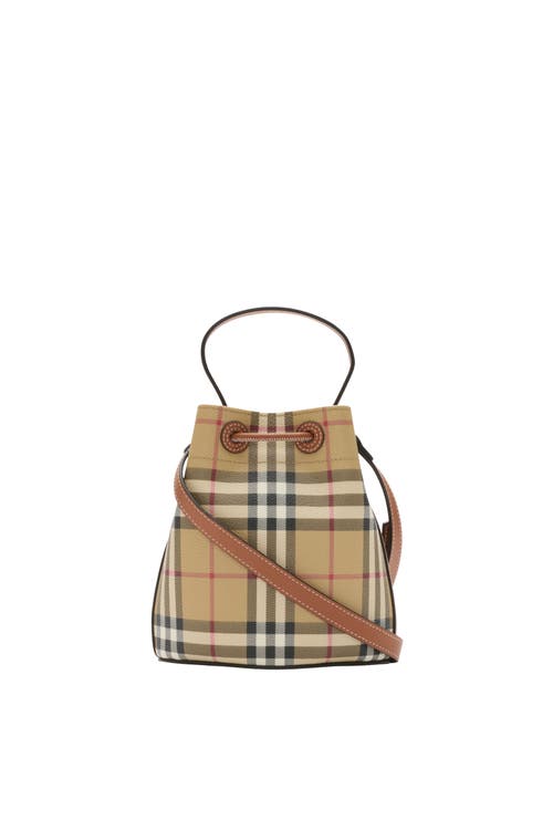 Burberry Mini Check Bucket Bag In Archive Beige/briar Brown