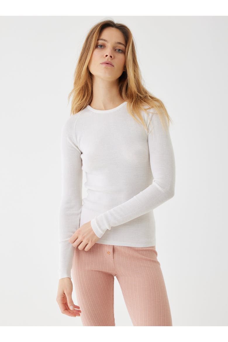 Merino Silk Rib Crewneck, Main, color, MILK