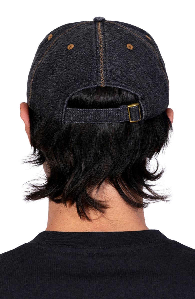 PLEASURES Zigzag Adjustable Cotton Denim Baseball Cap, Alternate, color, Black