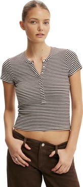 Cotton On Women's Blake Rib Henley Short Sleeve