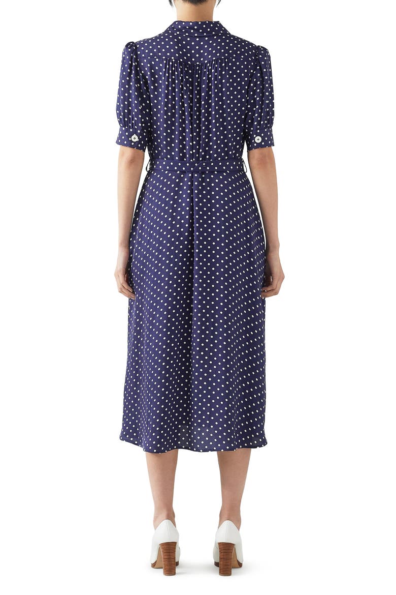 Valerie Spot Midi Shirtdress, Alternate, color, NAVY