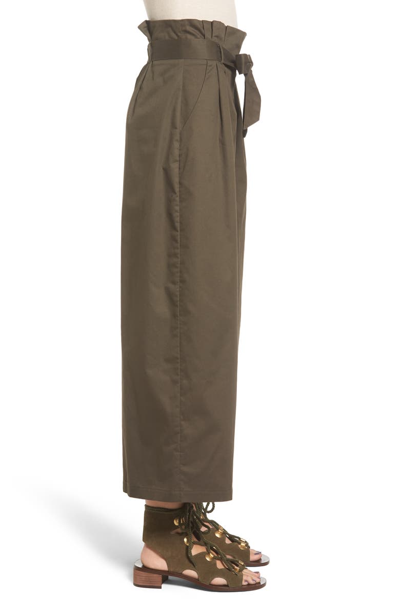 Paperbag Waist Wide Leg Pants, Alternate, color, BRINED OLIVE