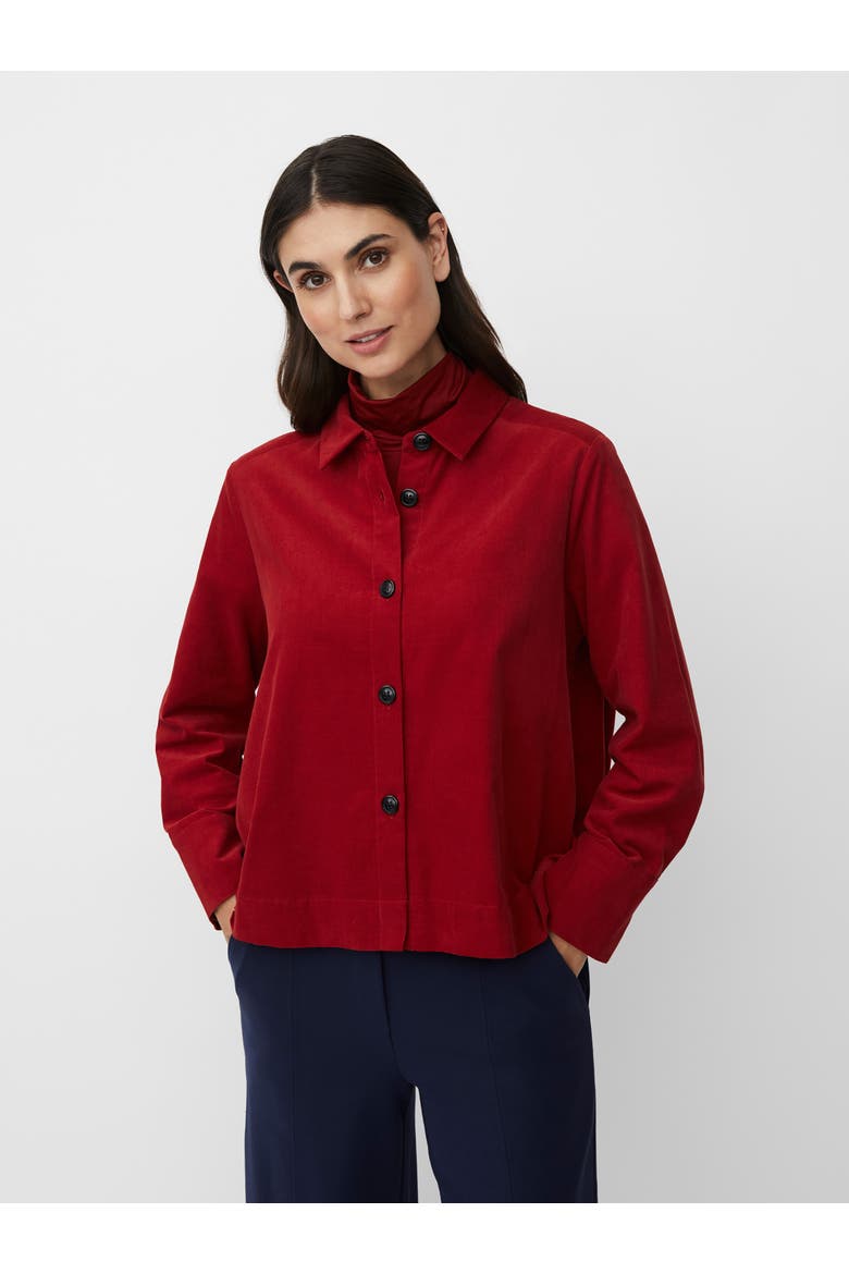 Long Sleeve Collared Velvet Shirt, Main, color, Red Dahlia